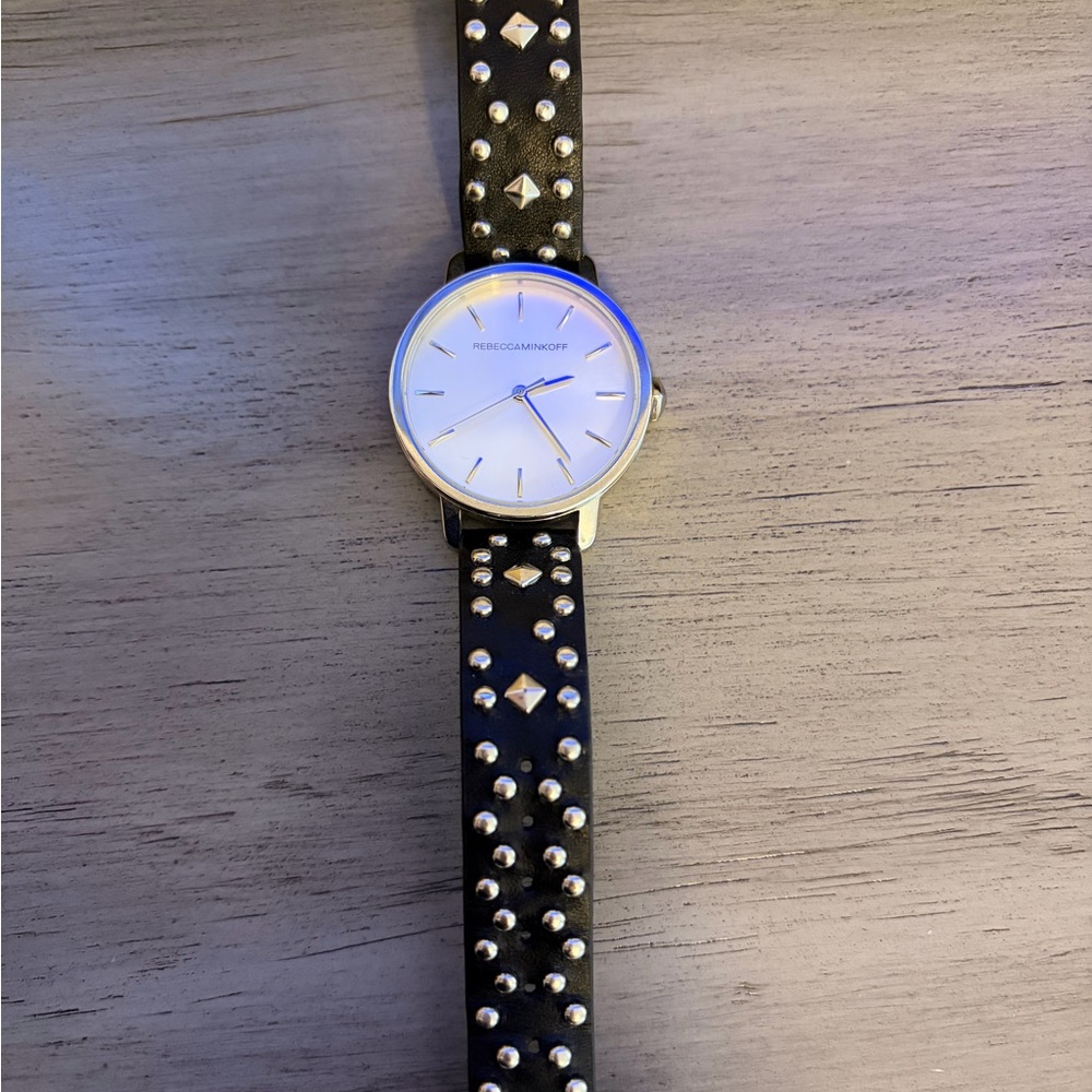 Rebecca Minkoff Black Studded Watch with Silver Accents